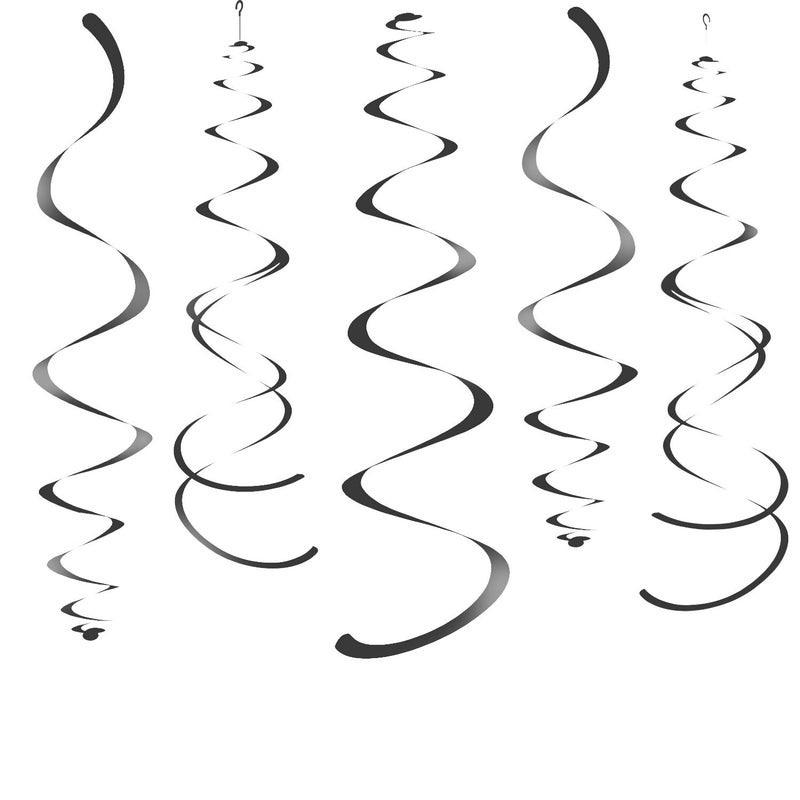 WEVEN Black Party Hanging Swirl Decorations Plastic Streamer for Ceiling, Pack of 28 - Image 1